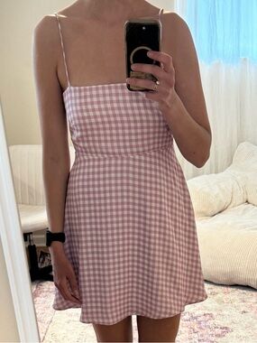RESA Pink Gingham Spaghetti Strap Mini Dress